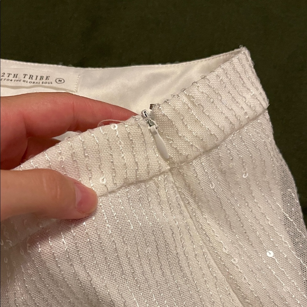 12th Tribe White Sequin Wide Leg Pants - Picture 4 of 6